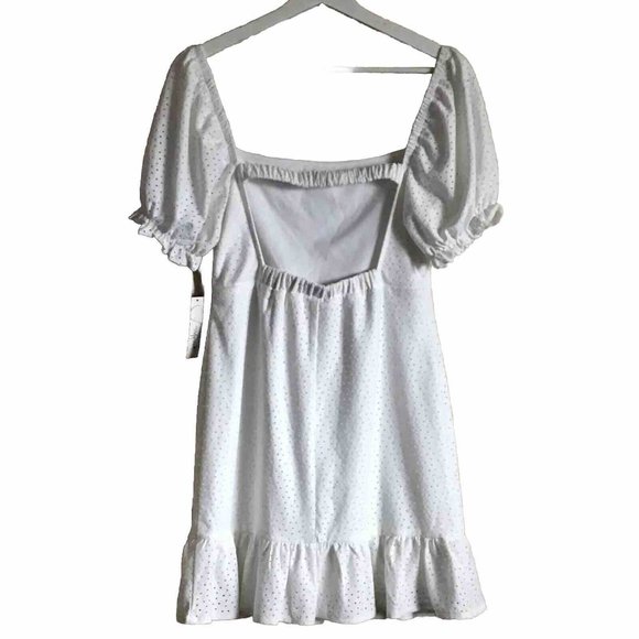 Speechless Women's White Eyelet Puff Sleeve Dress Size Medium - Picture 5 of 14